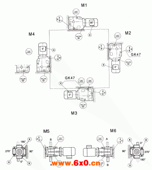 GK37-157/GKAB47-107斜齿轮弧齿锥齿轮减速电机安装形式图