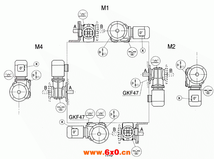 GKF/GKAF37-157斜齿轮弧齿锥齿轮减速电机安装形式图