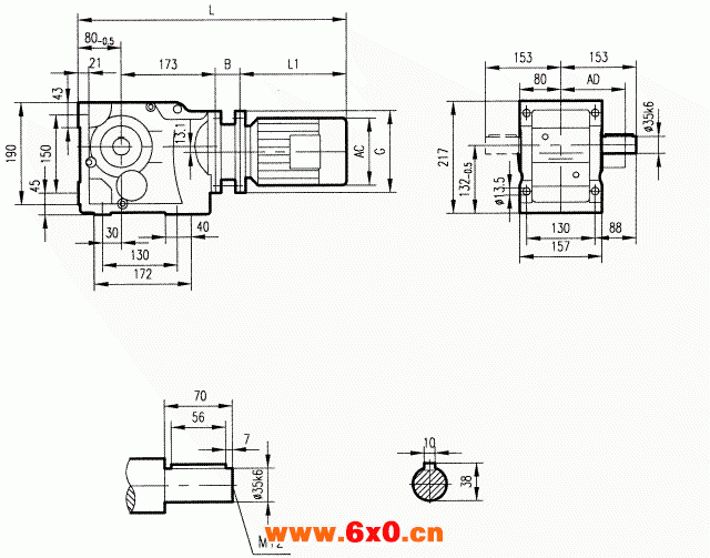 GK57型斜齿轮弧齿锥齿轮减速电机安装结构图尺寸