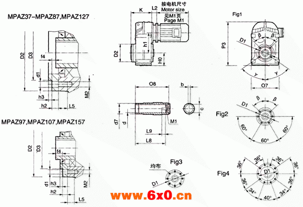 MPAZ37……系列平等轴齿轮减速机的安装尺寸