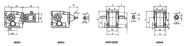 KC系列斜齿-螺旋锥齿减速器外形尺寸