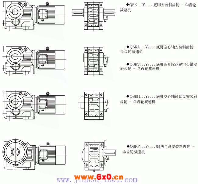 QSK系列斜齿轮—伞齿轮减速机结构型式图