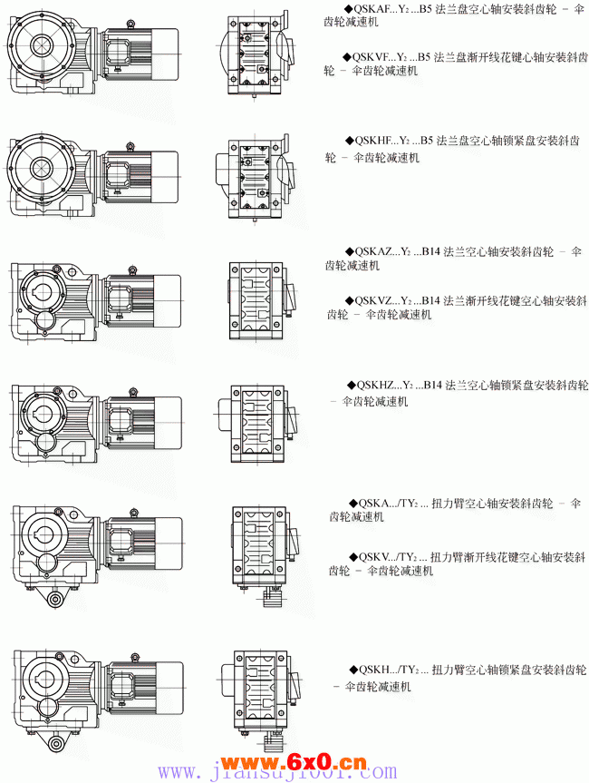 QSK系列斜齿轮—伞齿轮减速机结构型式图 