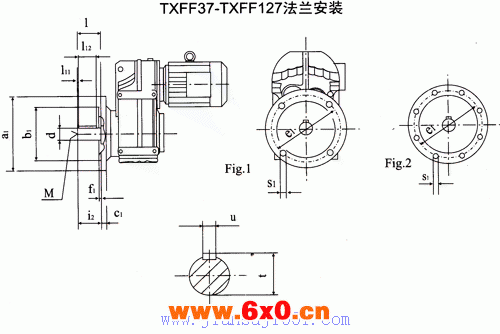 TXFF37-TXFF127型平行轴斜齿轮减速电机外形及安装尺寸