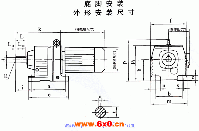 TXR37-TXR167斜齿轮减速电机底脚安装外形安装尺寸