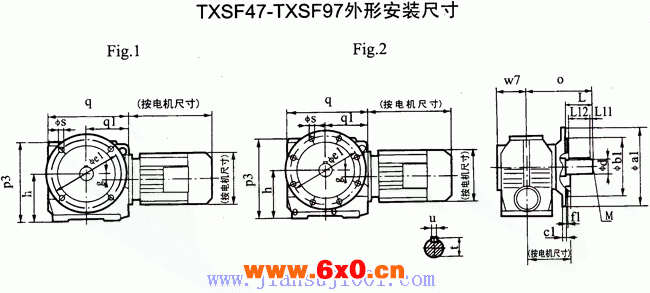 TXSF47-TXSF97斜齿轮—蜗轮减速电机外形安装尺寸