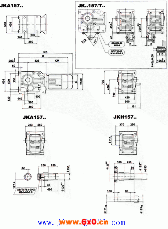 JK157..-JKVZ157..型减速电机外形安装尺寸