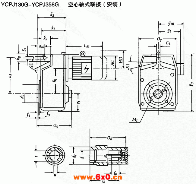 YCPJ130G-YCPJ358G  空心轴式联接安装及外形尺寸 