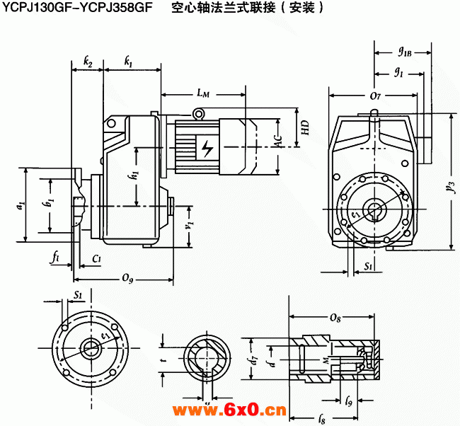 YCPJ130GF-YCPJ358GF  空心轴法兰式联接安装及外形尺寸