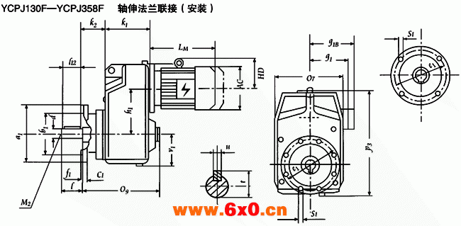 YCPJ130F-YCPJ358F  轴伸法兰联接安装及外形尺寸