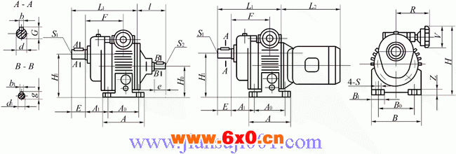 UD…B3(和B3S)-C-…型基本型与齿轮组合地脚式外形及安装尺寸