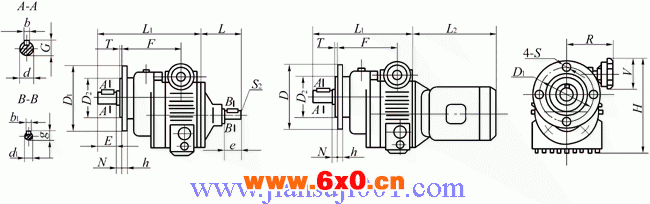 UD…B5-C…型基本型与齿轮组合法兰式外形及安装尺寸