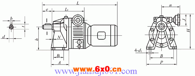 UD…40D型基本型与一级齿轮减速器组合外形及安装尺寸