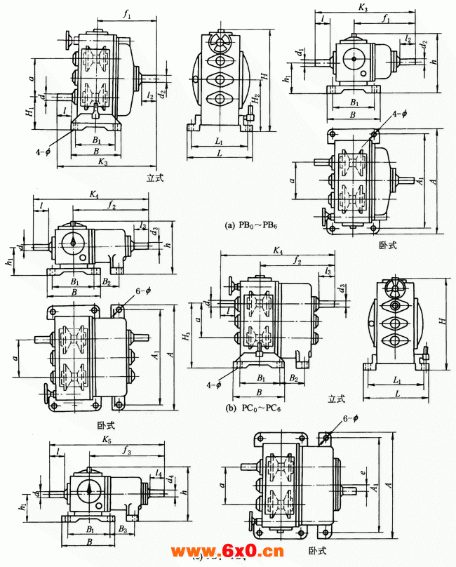 P型齿链式无级变速器外型及安装尺寸（JB/T6952-1993）