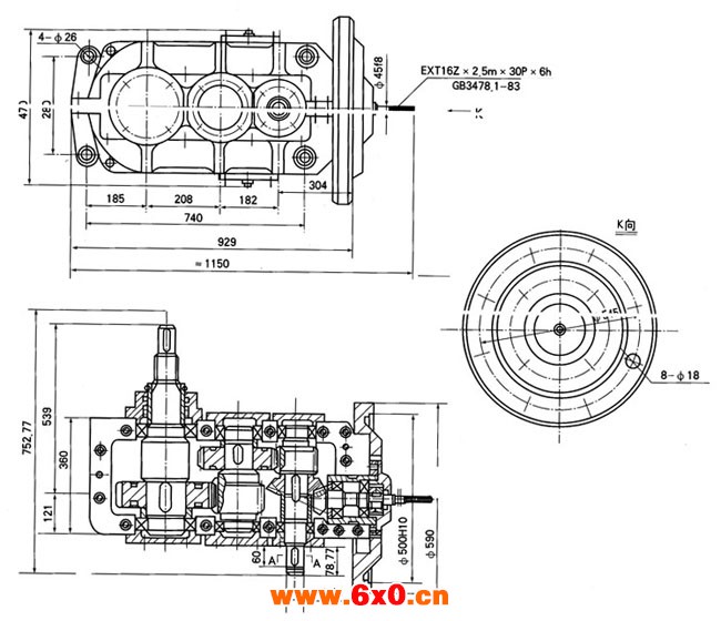 SGW—40T型矿用减速机外形及安装尺寸