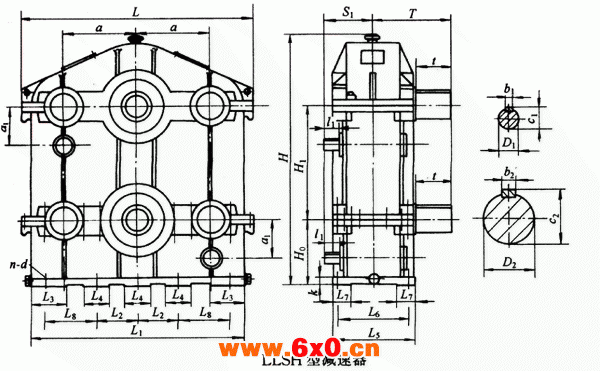 LLSH300、LLSH350、LLSH400、LLSH450、LLSH500型三环减速机型式与主要尺寸YB/T79-1995