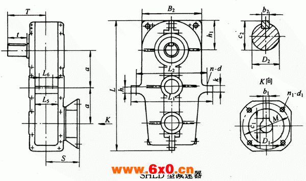 SHLD125、SHLD145、SHLD175、SHLD215型三环减速机型式与主要尺寸YB/T79-1995