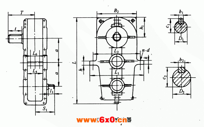 SHL125、SHL145、SHL175、SHL215型三环减速机型式与主要尺寸YB/T79-1995