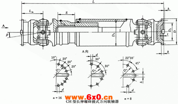 CH型长伸缩焊接式万向联轴器（JB/T3242-93）
