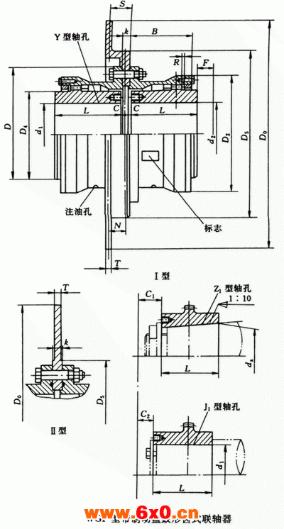 WGP型带制动盘鼓形齿式联轴器外形及安装尺寸(JB/T7001-93)