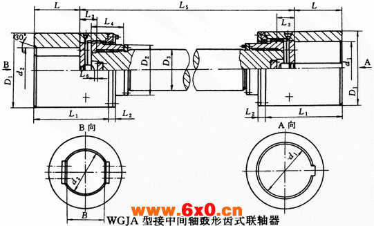 WGJ型接中间轴鼓形齿式联轴器外形及安装尺寸（JB/T8821-98）