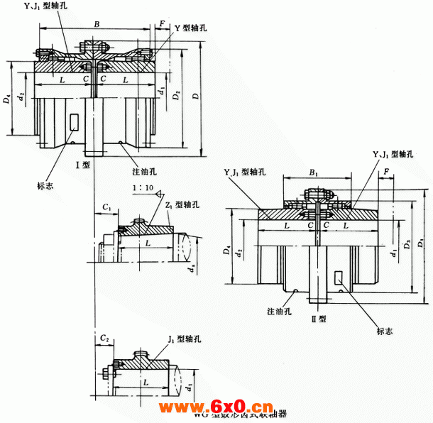 WG型鼓形齿式联轴器外形及安装尺寸（JB/ZQ4186-97）