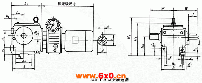 MB-Y-S型变减速器的外形及主要尺寸