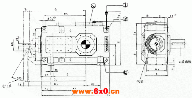 直交轴齿轮箱三级传动卧式安装（B3.H）