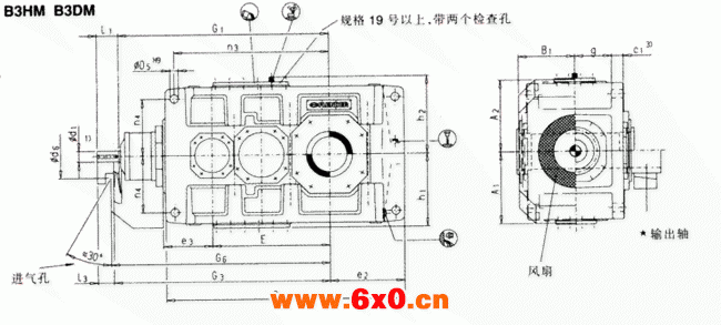 直交轴齿轮箱三级传动卧式安装（类型B3.H，B3.M）