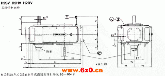 平行轴齿轮箱两级传动立式安装（类型H2.V）