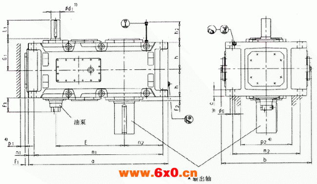 平行轴齿轮箱二级传动立式安装（类型H2.V）