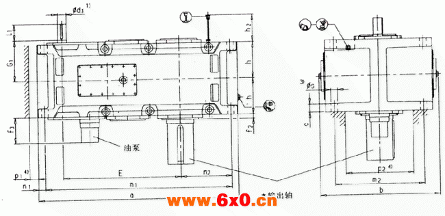 平行轴齿轮箱三级传动立式安装（类型H3.V）