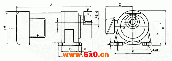 台湾ZL、ZF小型齿轮减速电机三相卧式外形尺寸