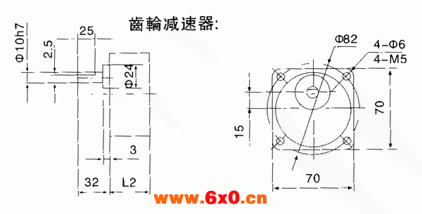 台湾YY、YN系列小型齿轮减速电机外形及安装尺寸（机座号70）