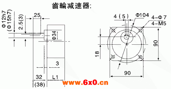 台湾YY、YN系列小型齿轮减速电机外形及安装尺寸（机座号90，40/60W）