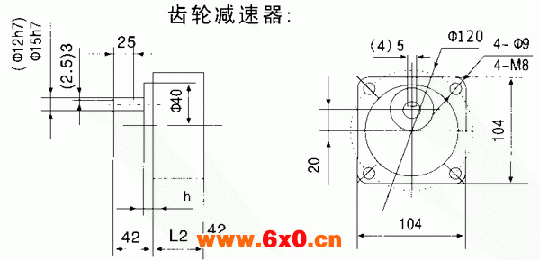 台湾YY、YN系列小型齿轮减速电机外形及安装尺寸（机座号100，70/120/140W）