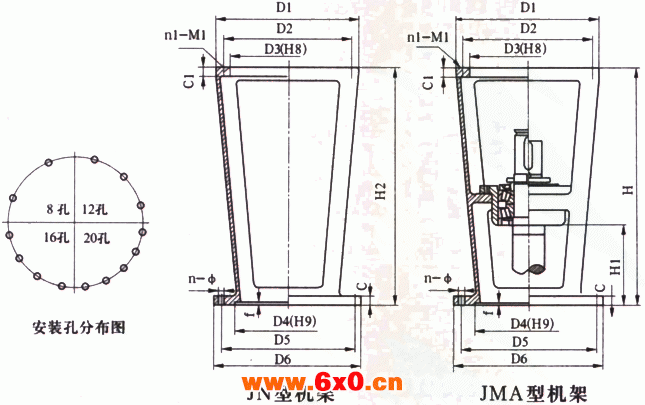JN、JMA型机架外形及安装尺寸