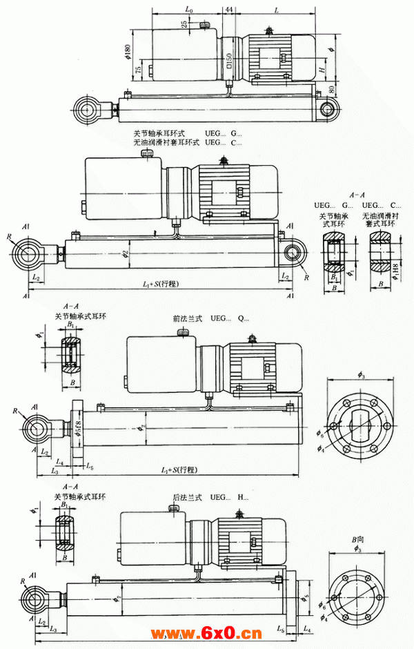 UEG系列并列式电动液压缸安装尺寸