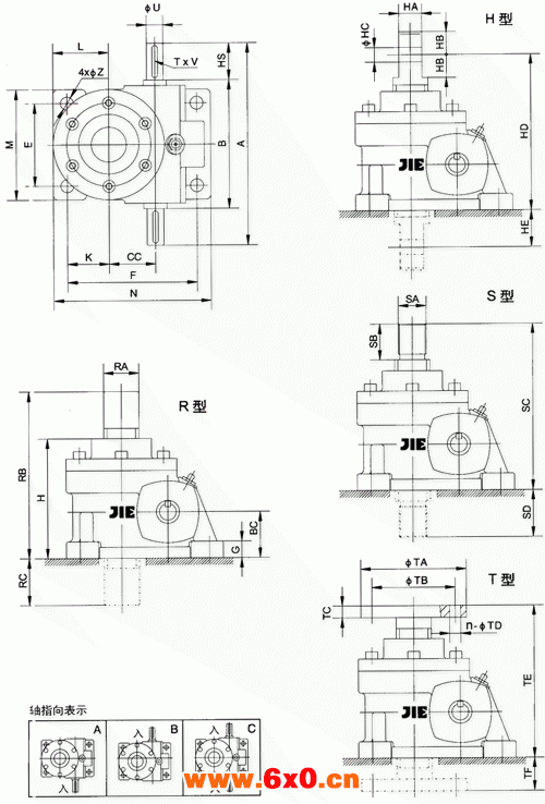 JRSS系列蜗轮丝杆升降机安装尺寸