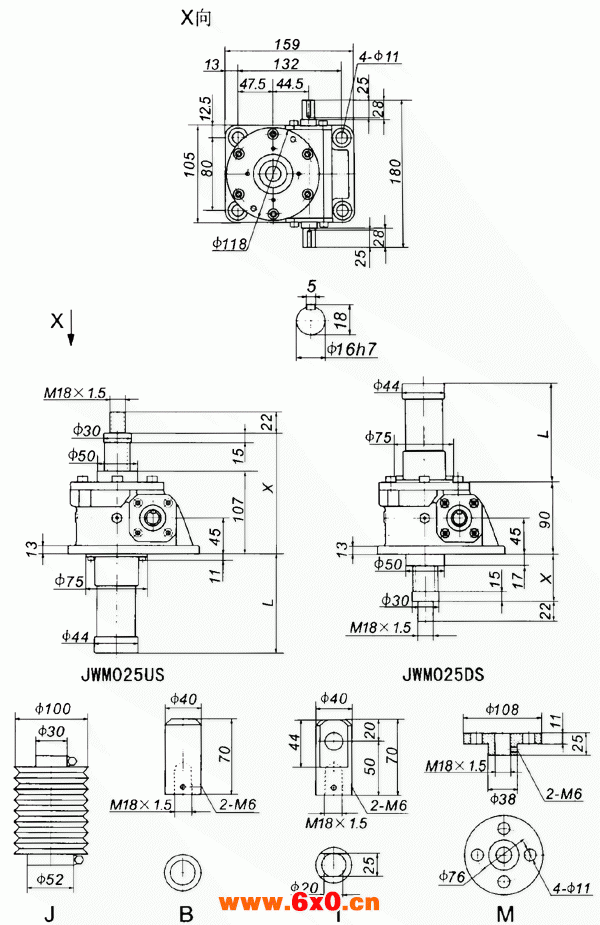 JWM025丝杠升降机外形尺寸表