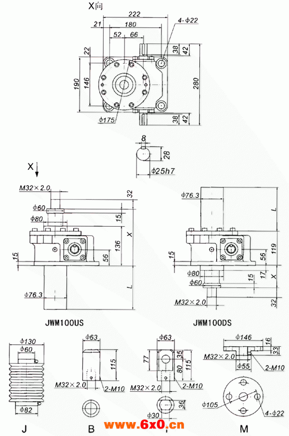 JWM100丝杠升降机外形尺寸表