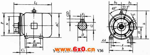 Y系列（IP44）B35、V15、V36三相异步电动机外形及安装尺寸