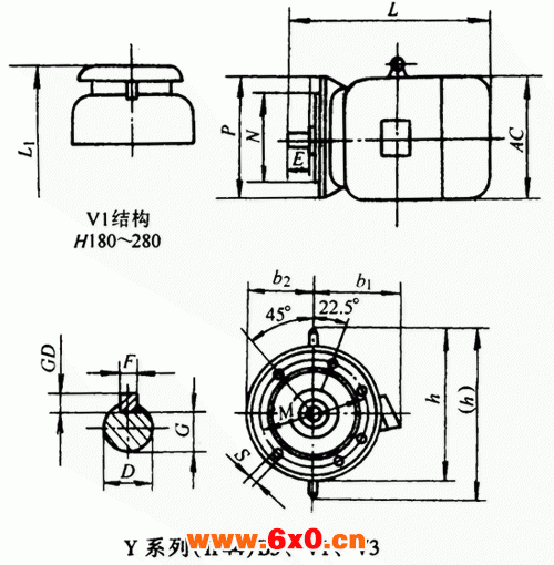 Y系列（IP44)B5、V1、V3三相异步电动机外形及安装尺寸