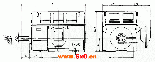 YFQF、YFSK、YFKK系列火电设备风机专用三相异步电动机外形及安装尺寸（6KV）