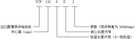 YCP系列（IP54）三相异步电动机型号标记