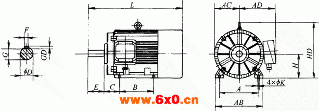 YTSP系列（IC411）变频调速三相异步电动机外形尺寸（H90～355mm）