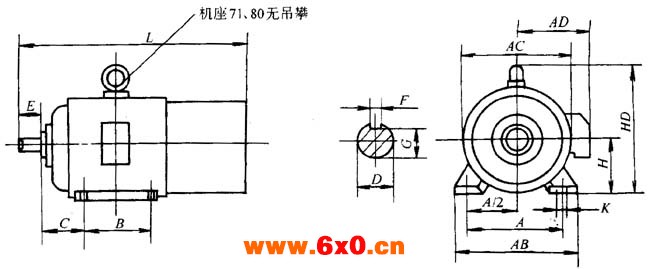 SEJ系列电磁制动三相异步电动机外形尺寸（H71～160mm）