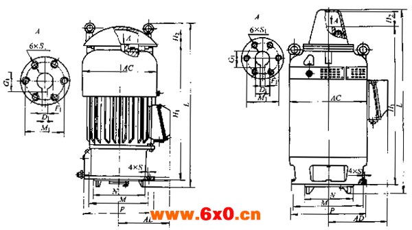 YLB系列深井水泵用三相异步电动机外形尺寸