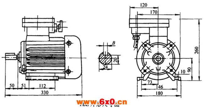 YBZ90S1-4型加油机专用隔爆型三相异步电动机参数尺寸