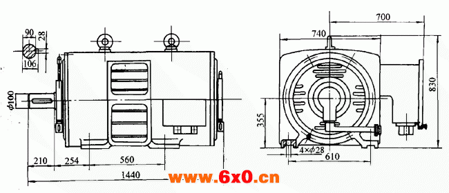 Y355M-8极高压三相异步电动机外形及安装尺寸（3KV）